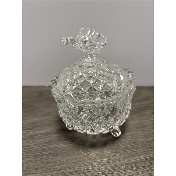 VTG Hofbauer Etched LeadCrystal Footed Candy Dish w/Butterfly Papillon Lid 5.25" - Picture 3 of 10